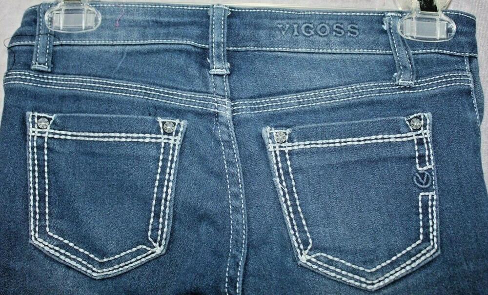 Vigoss Jeans Girls Size 10 Blue Slim Skinny Stretch Denim Contrast Stitch